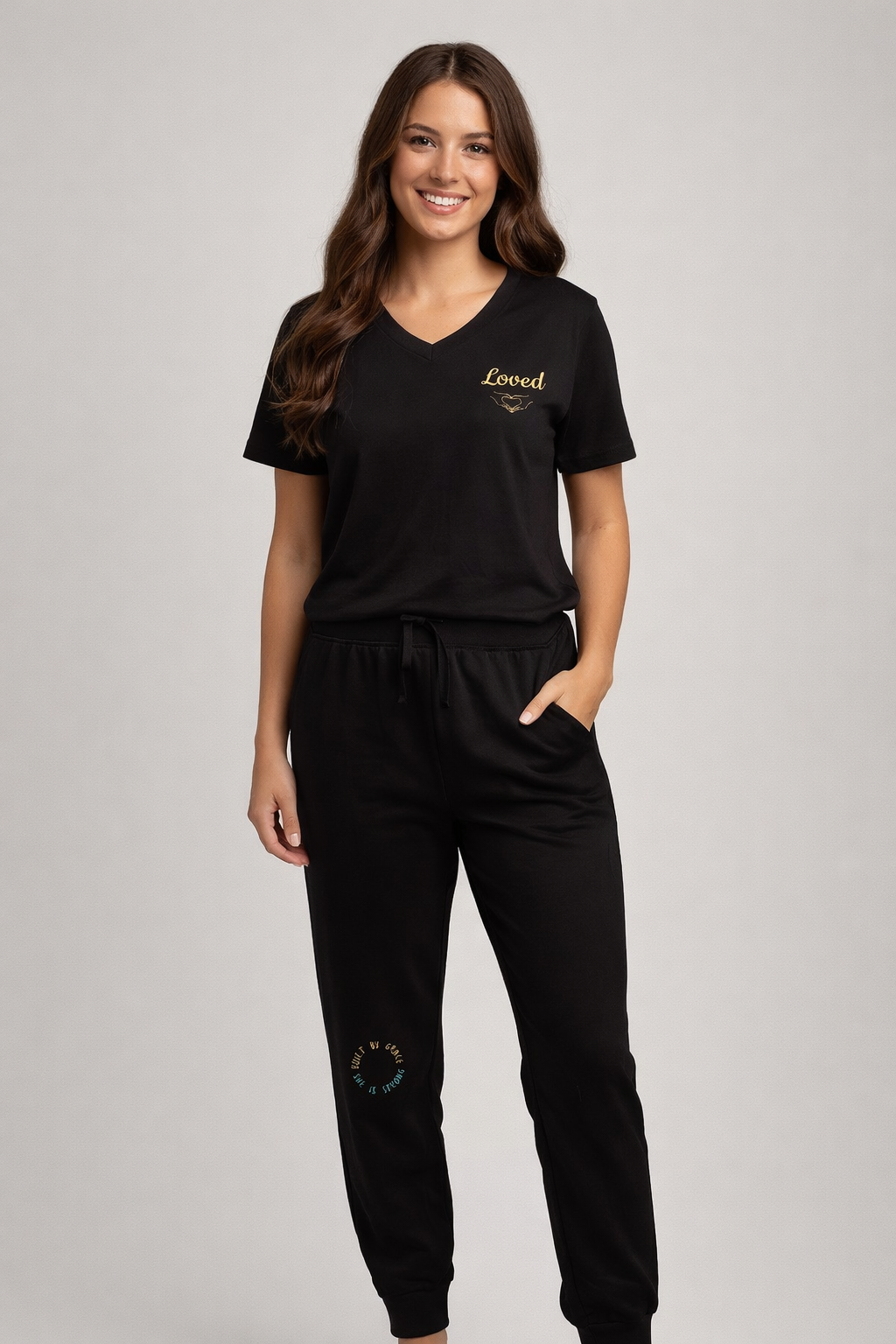 "Built by Grace" "She is Strong" simple fleece sweatpants
